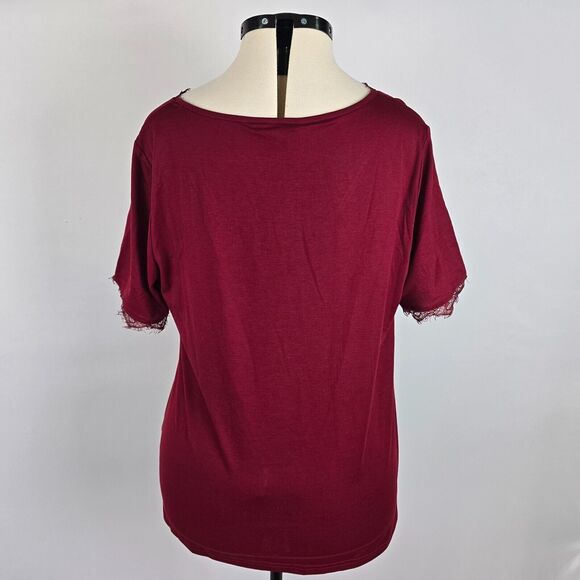 Bloomchic Blouse Women's Large Short Sleeve V-Neck Lace Accent Red Scarlet NWT - Picture 3 of 8